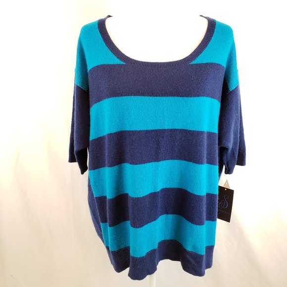 MAISON JULES two tone blue cashmere sweater. M/L - Picture 1 of 7
